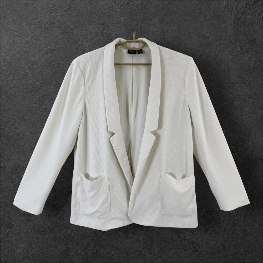 Chicos Travelers Collection White Textured Open Front Blazer Jacket Womens XL